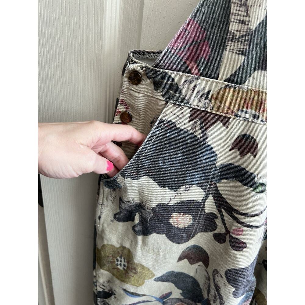 SM WARDROBE Floral Ladybug Cotton Canvas Wide Leg Gardening Overalls Jumper Sz L - Picture 5 of 16